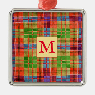 Ornamento De Metal MAC RAE TARTAN Glass Square Ornament + Inicial