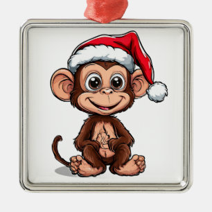 Ornamento De Metal Macaco de desenho animado fofo vestindo um chapéu