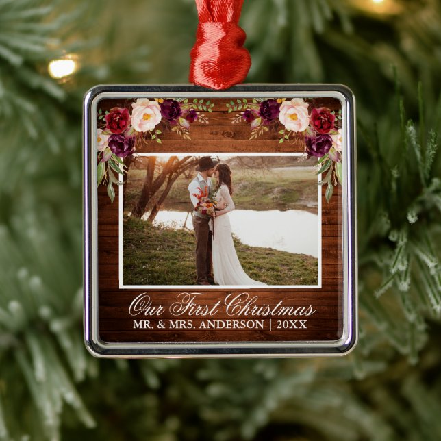 Ornamento De Metal Madeira Floral Russa Nosso Primeiro Natal (Árvore)