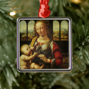 Ornamento De Metal Madona do Cravo de Leonardo da Vinci