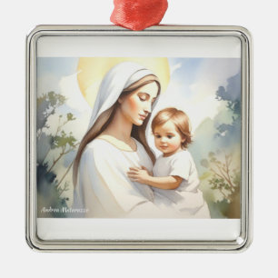 Ornamento De Metal Madonna com Child Jesus