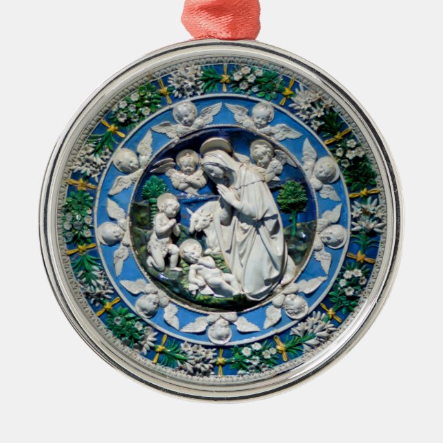 ORNAMENTO DE METAL MADONNA COM CRIANÇAS E ÂNGULOS (Frente)