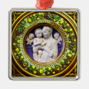 Ornamento De Metal MADONNA COM FILHO, ANGELS FLORAL GEM Azul