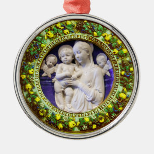 Ornamento De Metal MADONNA COM FILHO, ANGELS FLORAL GEM Azul