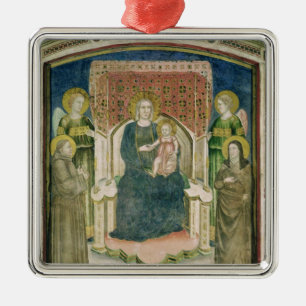 Ornamento De Metal Madonna Enthroned com o St Francis de Assisi