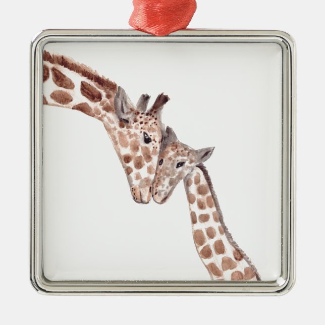 Ornamento De Metal Madre girafa com bebê (Frente)
