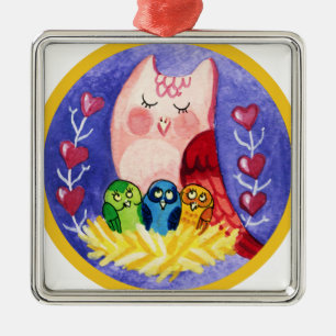 Ornamento De Metal Mãe da coruja das objectivas triplas