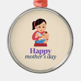 Ornamento De Metal Mãe e bebê, dia de as mães feliz