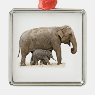 Ornamento De Metal Mãe e Elefante de Bebê