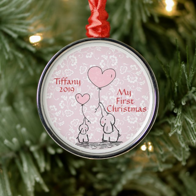Ornamento De Metal Mãe E Elefante Rosa Bebê - Meu Primeiro Natal (Árvore)