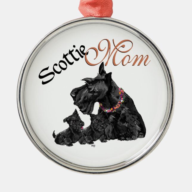 Ornamento De Metal Mãe e Filhotes do Terrier Escocês (Frente)