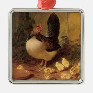 Ornamento De Metal Mãe Galinha Orgulhosa e seus Filhotes (Frangos Beb