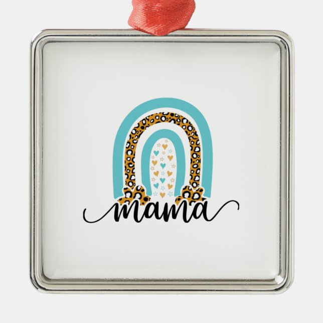 Ornamento De Metal Mãe Gift Rainbow Leopard Mama (Frente)