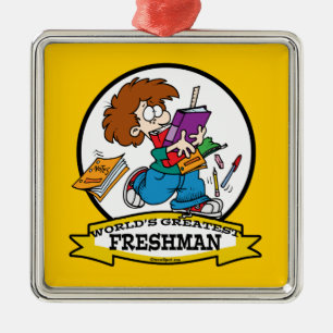 ORNAMENTO DE METAL MAIOR CARTÃO DE GAROTO DE MAIS FRESHMAN DO MUNDO