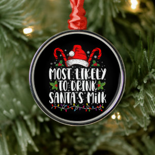 Ornamento De Metal Mais Provável De Beber O Leite Do Papai Noel Engra