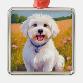 Ornamento De Metal Maltese Dog | Flower Field Pet Painting