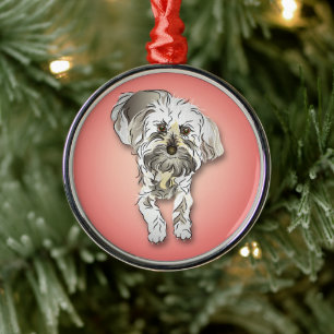 Ornamento De Metal Maltipoo Cão Rosa