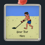 Ornamento De Metal Man Metal Detecting Beach<br><div class="desc">Um homem que detecta metal numa praia.</div>