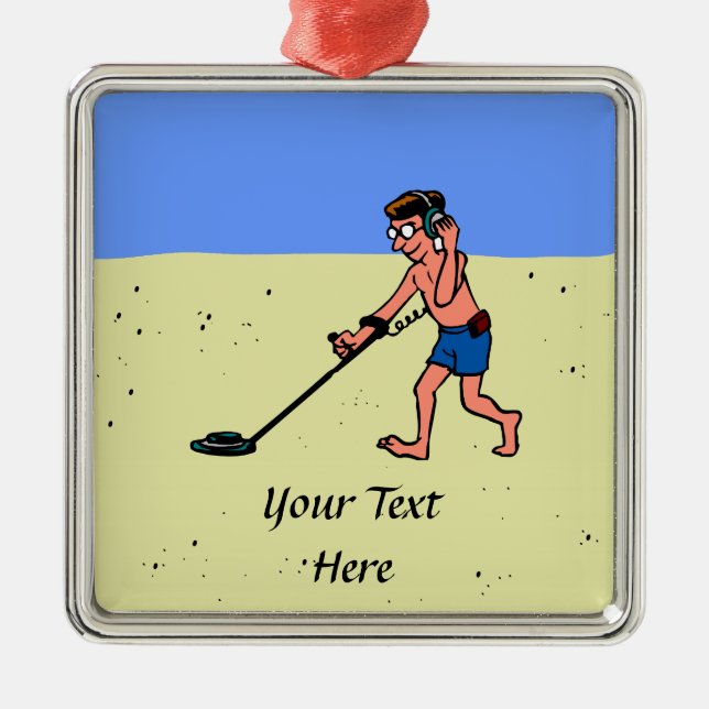 Ornamento De Metal Man Metal Detecting Beach (Frente)