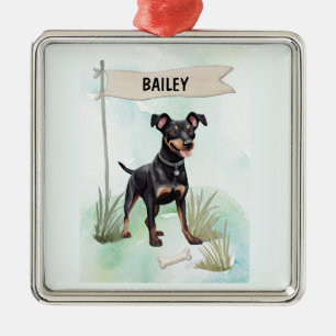 Ornamento De Metal Manchester Terrier Aquarela Cachorro Personalizado