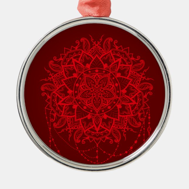 Ornamento De Metal Mandala burgundy indiano (Frente)