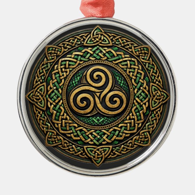 Ornamento De Metal Mandala de Espiral Tripla — Entrelaçamento Celta E (Frente)