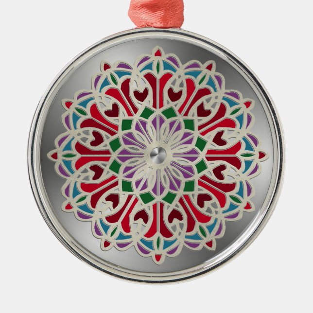 Ornamento De Metal Mandala de Flor de Joia Ornamentada (Frente)