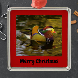 Ornamento De Metal Mandarin Duck Felry Christmas Red Frame