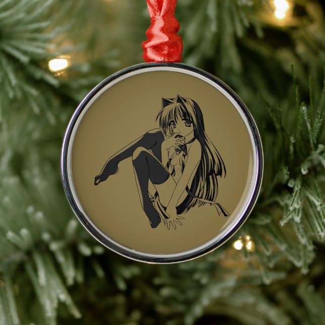 Ornamento De Metal Manga, Neko Catgirl Furry Kawaii Loli (Árvore)