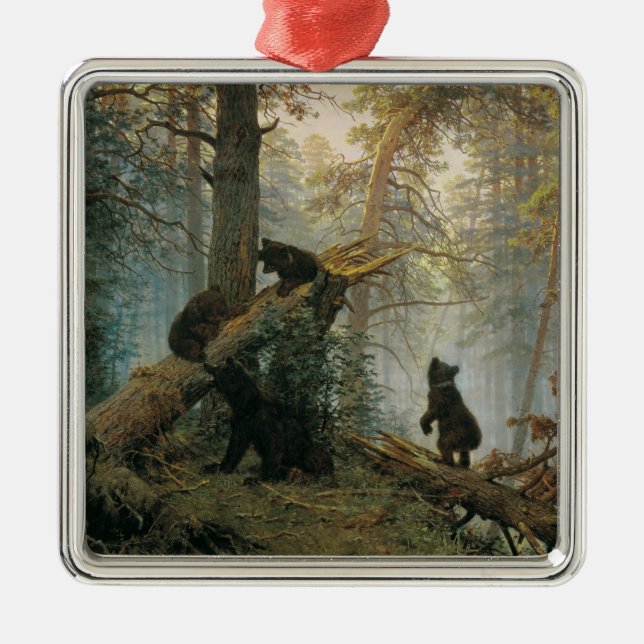 Ornamento De Metal Manhã em Floresta de Pinheiro (Ursos na Floresta) (Frente)