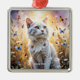 Ornamento De Metal Manteiga Branca de Gato Fantasia