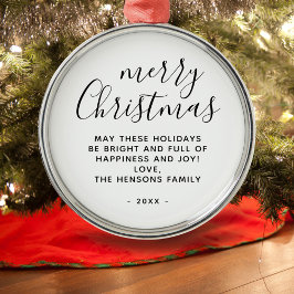 Ornamento De Metal Manuscrito de Natal Mínimo Preto e Branco