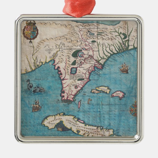 Ornamento De Metal Mapa antigo de Florida e de Cuba (Frente)
