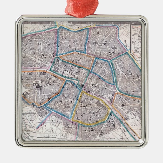 Ornamento De Metal Mapa antigo de Paris (Frente)