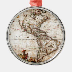 Ornamento De Metal Mapa Antigo do Continente Americano
