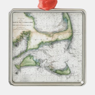 Ornamento De Metal Mapa Cape Cod, Nantucket, Martha's Vineyard