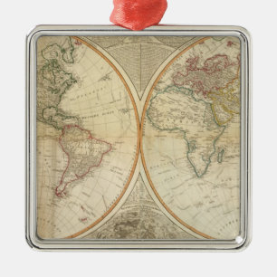 Ornamento De Metal Mapa colorido da mão composta do mundo