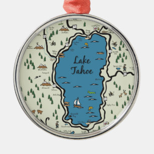Ornamento De Metal Mapa completo da área de Lake Tahoe