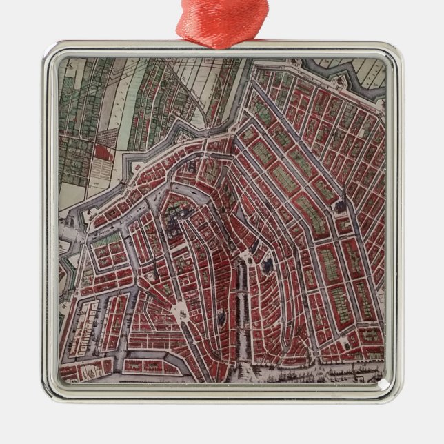 Ornamento De Metal Mapa da cidade de réplica de Amsterdã 1652 (Frente)