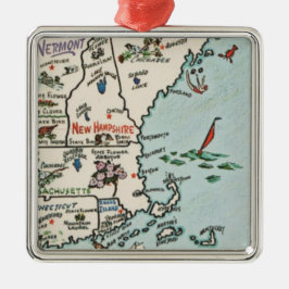 Ornamento De Metal Mapa da Costa da Nova Inglaterra