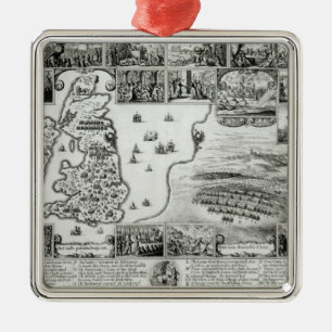 Ornamento De Metal Mapa da guerra civil Inglaterra e de uma vista de