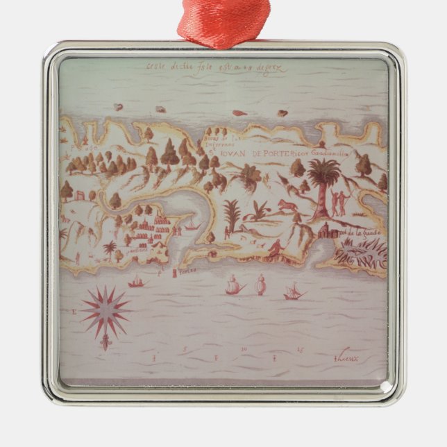 Ornamento De Metal Mapa da ilha de Puerto Rico, 1599 (Frente)