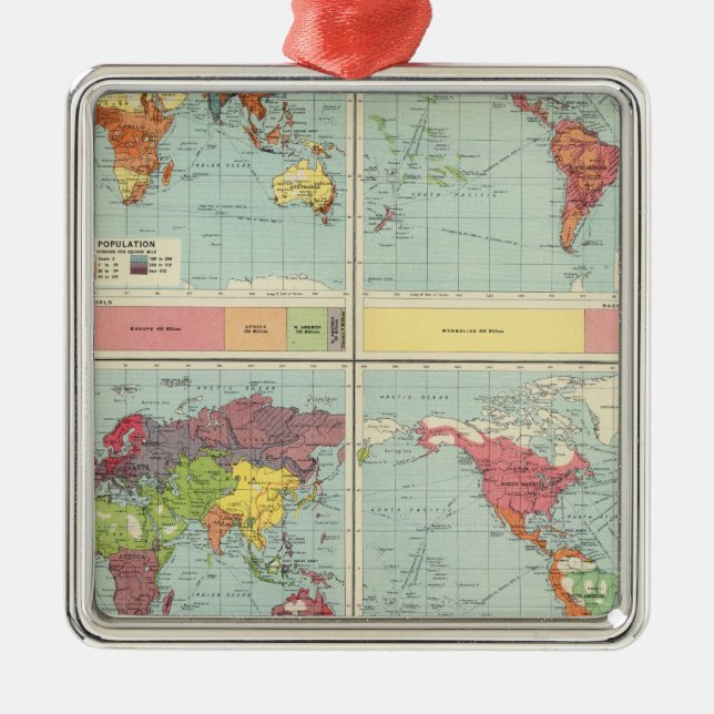 Ornamento De Metal Mapa da população de mundo (Frente)