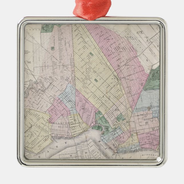 Ornamento De Metal Mapa da Vintage do Brooklyn (1873) (Frente)