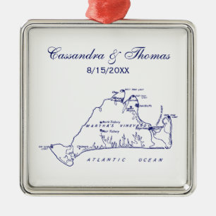 Ornamento De Metal Mapa da Vintagem de Martha nº 1 azul Marinho