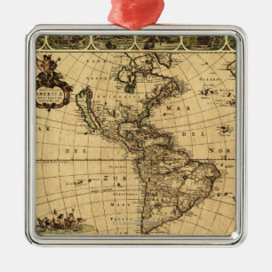 Ornamento De Metal Mapa de AmericaPanoramic do Norte e Sul