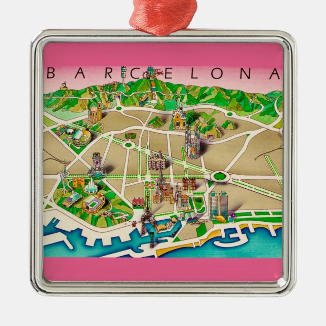 Ornamento De Metal Mapa de Barcelona Espanha (Frente)