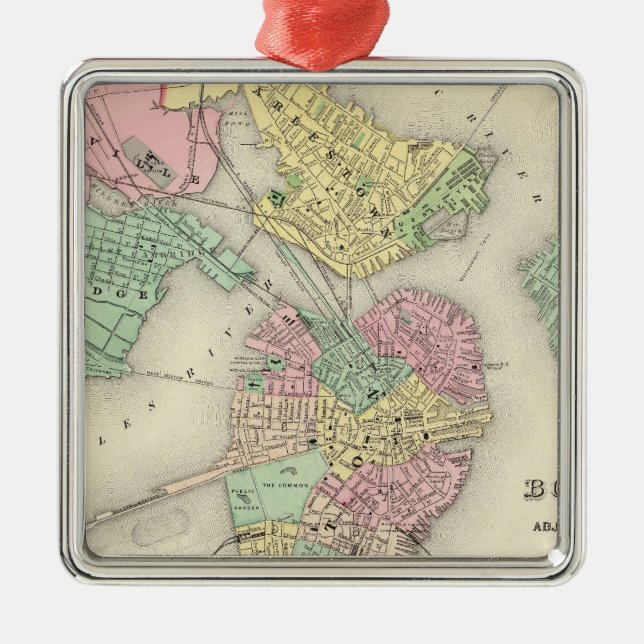 Ornamento De Metal Mapa De Boston E Cidades Adjacentes (Frente)