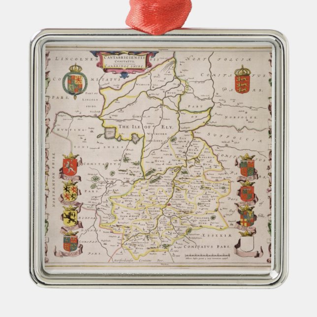 Ornamento De Metal Mapa de Cambridgeshire, Amsterdão publicada (Frente)