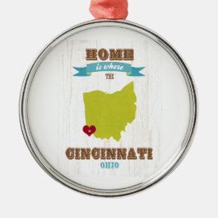 Ornamento De Metal Mapa de Cincinnati, Ohio - Home é onde o coraçã